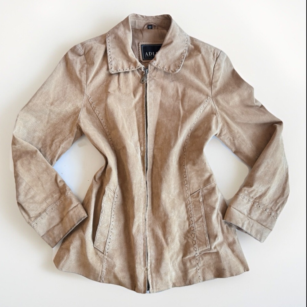 Vintage 90s Y2K Style Adler Collection Tan Leather Suede Zip Up Stitch Jacket S